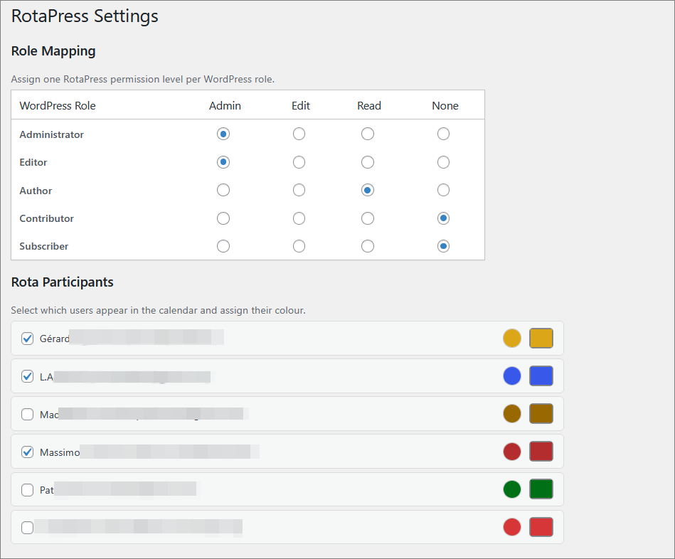 Screenshot setting - Role mapping and participants