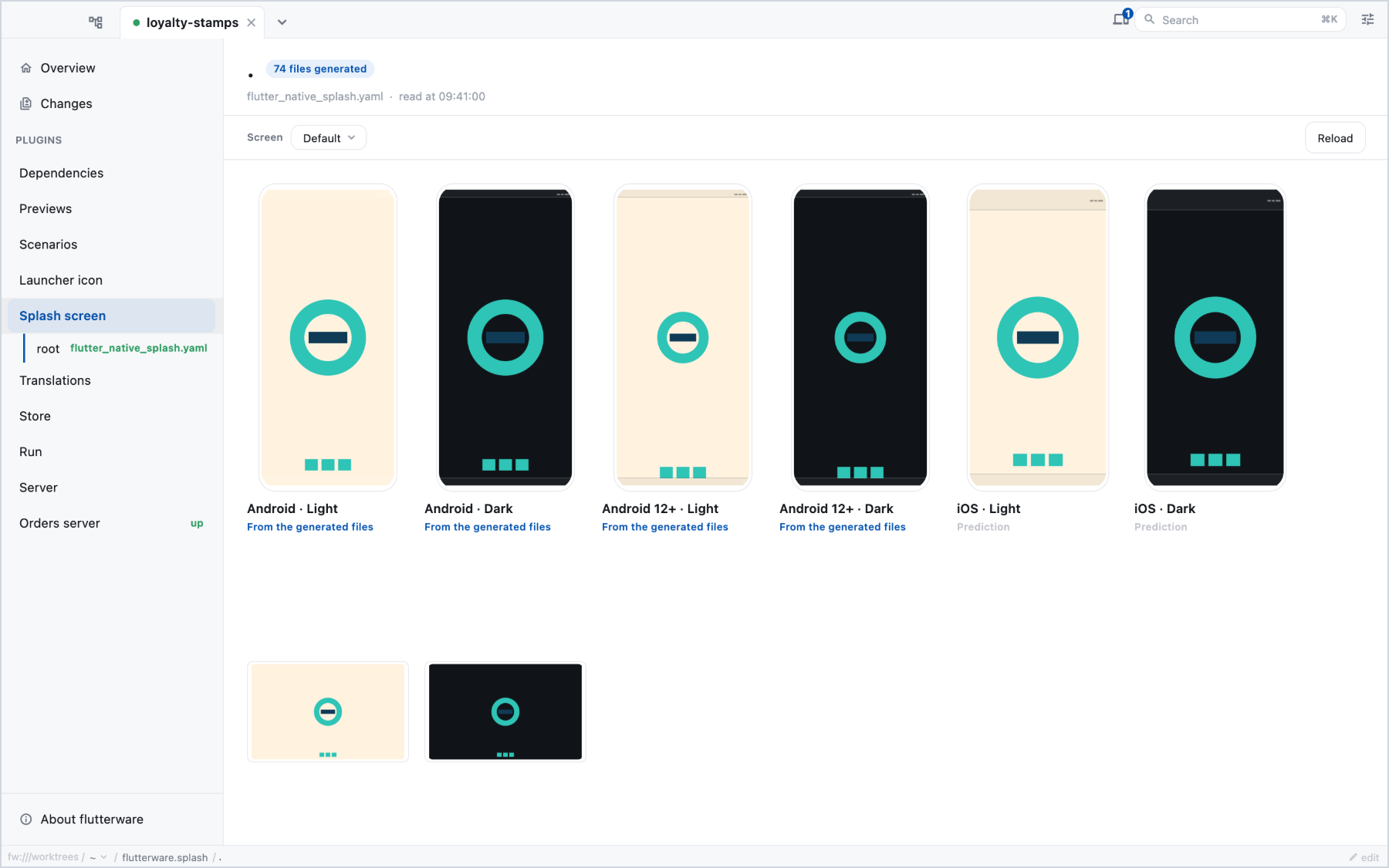 The splash panel: every surface the demo's config produces, in light and in
        dark