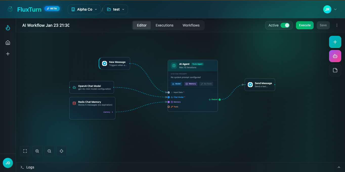 FluxTurn Visual Workflow Builder