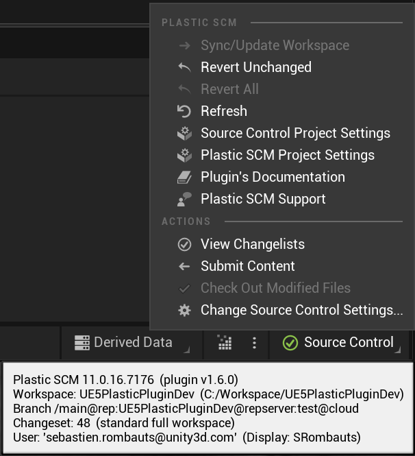 Source Control Menu