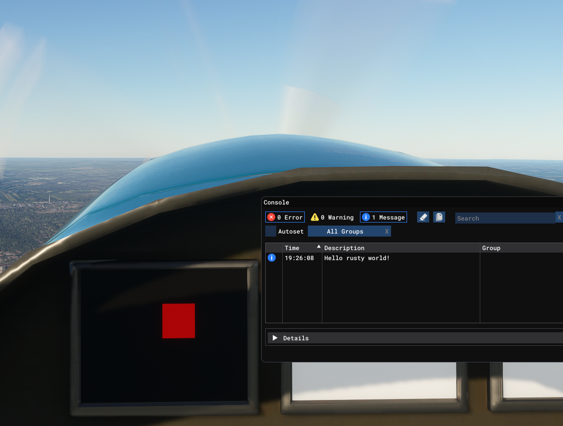 Screenshot showing a Rust output in the ingame console
