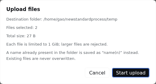 Upload confirmation dialog