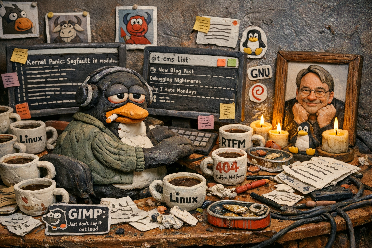 Burnt-Out Linux Penguin