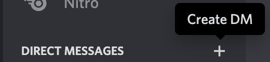 screenshot showing the plus icon for creating a DM on Discord