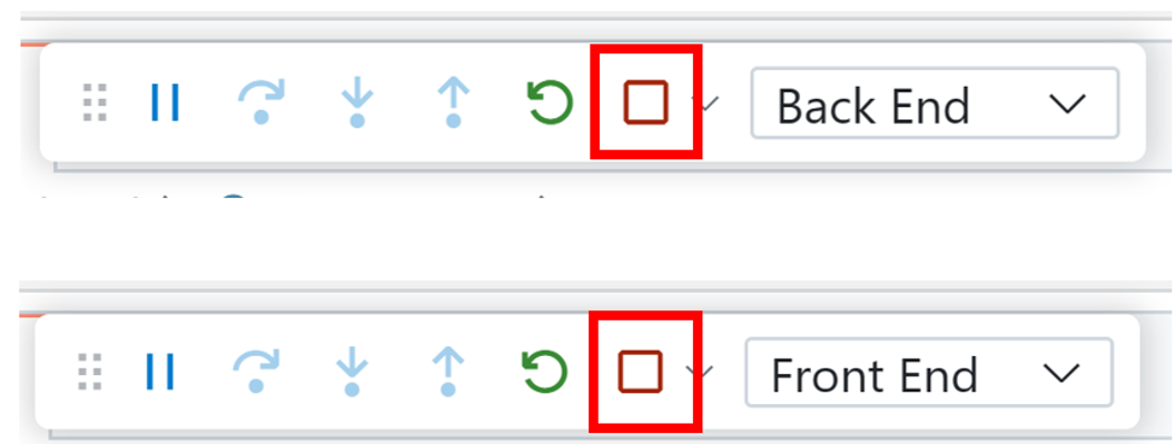 VS Code stop debuggin on both backend and frontend