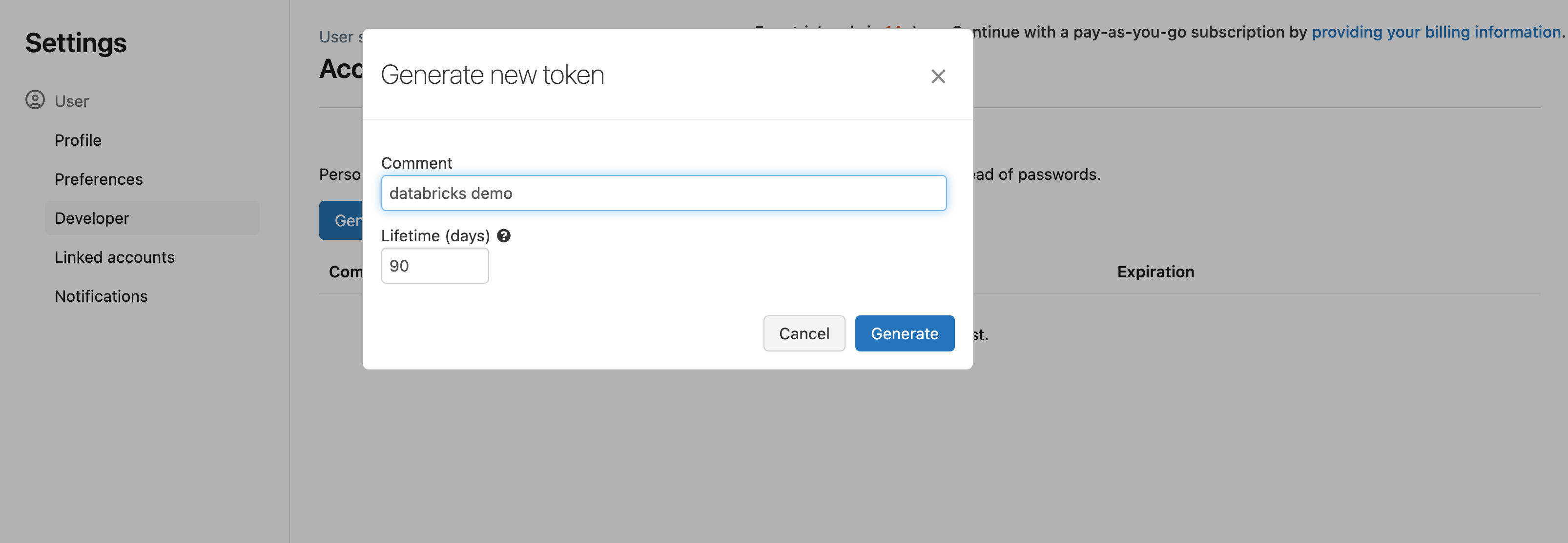 A screenshot of access token.