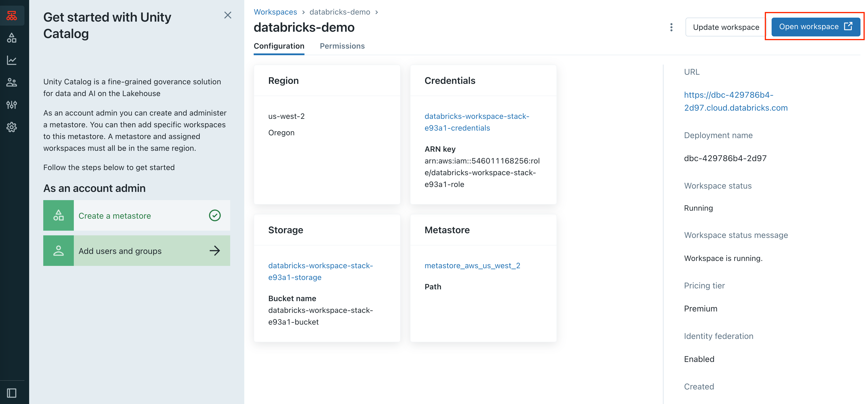 A screenshot of Databricks workspace.