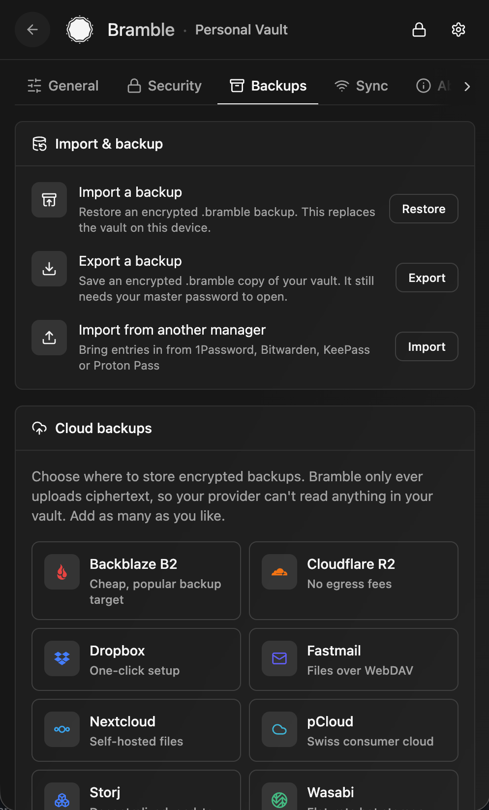 Backups and import