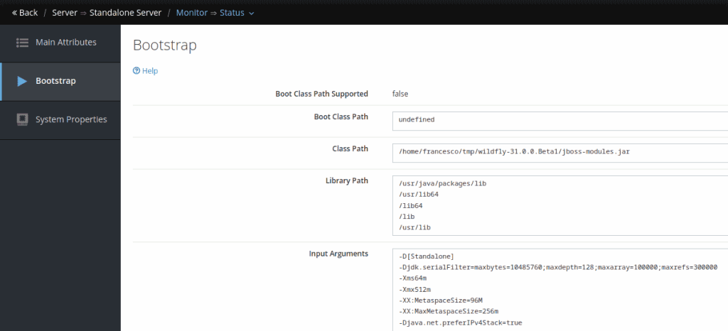 wildfly JVM arguments from the CLI and the management console