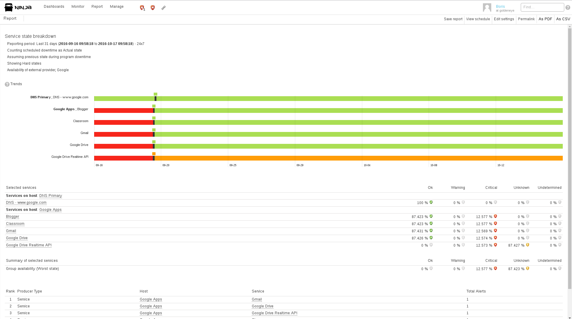 An Availability report