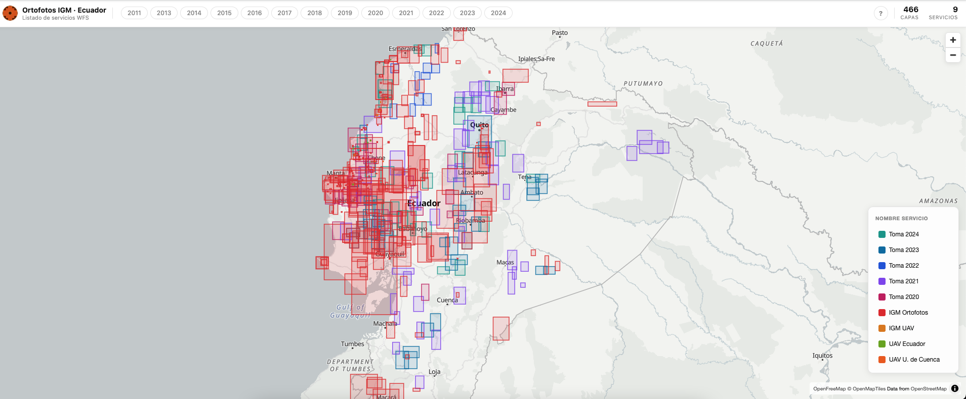 Captura de pantalla del mapa de cobertura de ortofotos