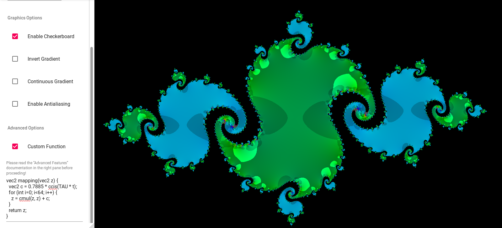 Screenshot showing a Julia fractal.