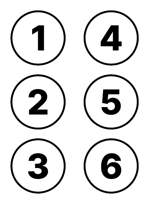 
       Imagem formada por 6 círculos com números (de 1-6) dentro de cada uma delas, organizados em 2 colunas e três linhas. Na coluna esquerda, os números: 1, 2, 3 e na direita: 4, 5, 6.