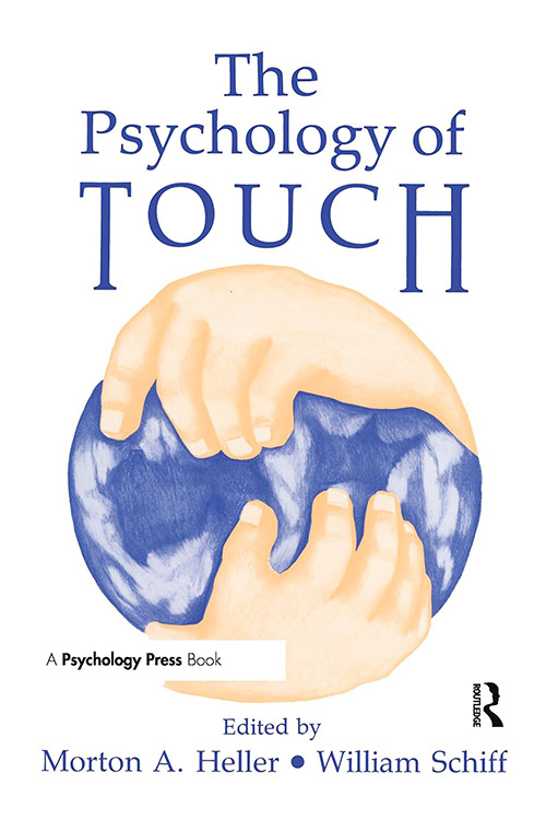 Capa do livro, texto The Psychology of Touch, Edited by Morton A. Heller e William Schiff. No meio uma ilustração de duas mãos segurando uma esfera azul com manchas brancas