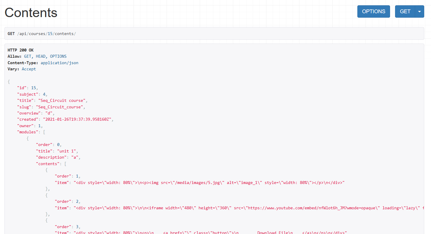 Api Content of a course