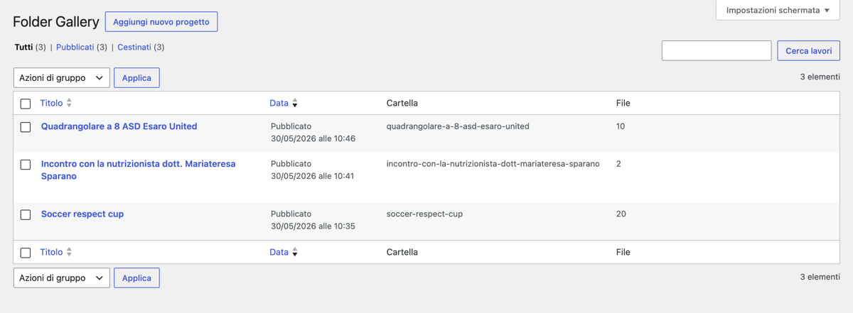 Folder Gallery admin project list