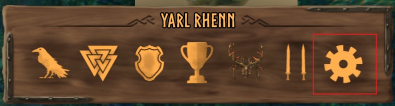 The row of buttons above the character in the inventory screen, with the gear at its right end