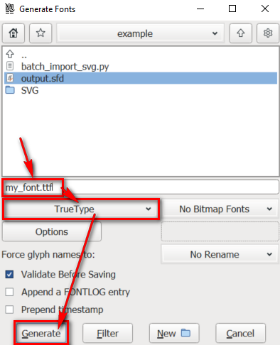 FontForge generate font