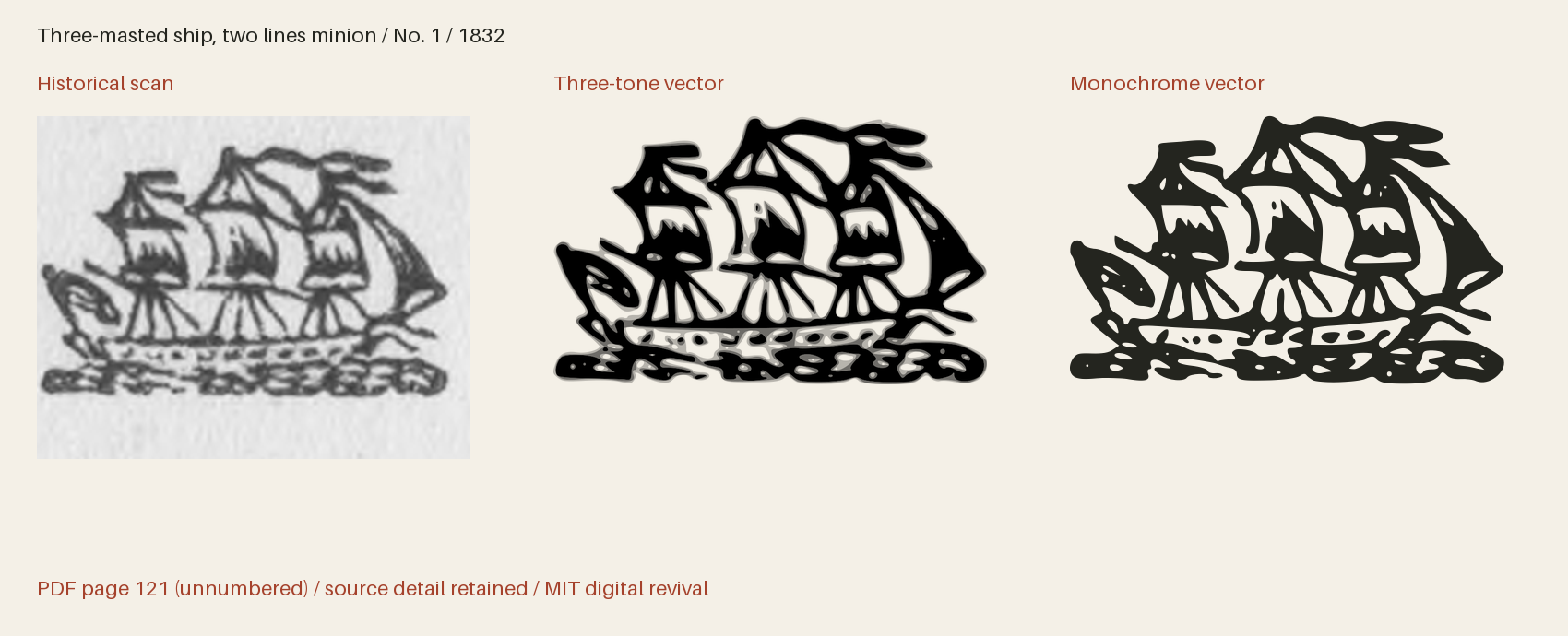 Historical scan beside the three-tone and monochrome vector revivals