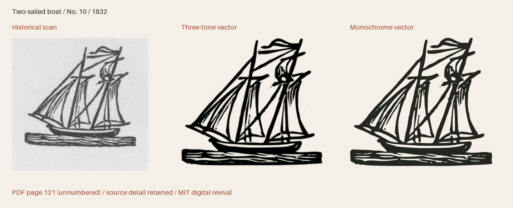 Historical scan beside the three-tone and monochrome vector revivals