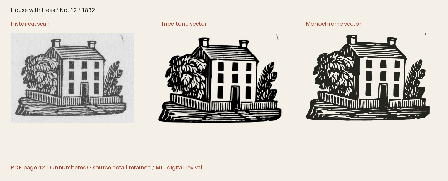 Historical scan beside the three-tone and monochrome vector revivals