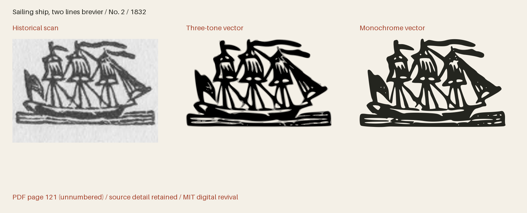 Historical scan beside the three-tone and monochrome vector revivals