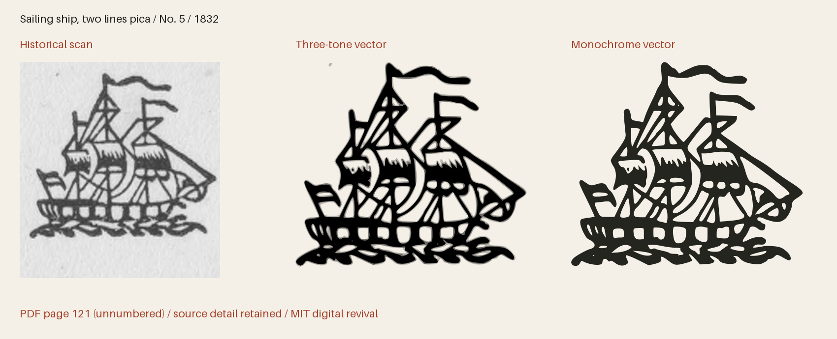 Historical scan beside the three-tone and monochrome vector revivals