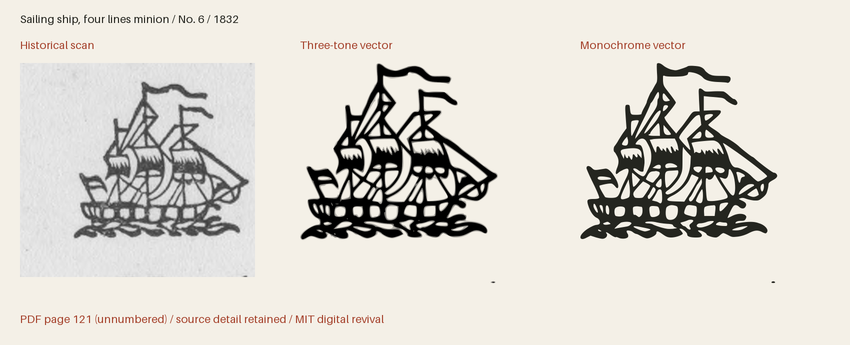Historical scan beside the three-tone and monochrome vector revivals