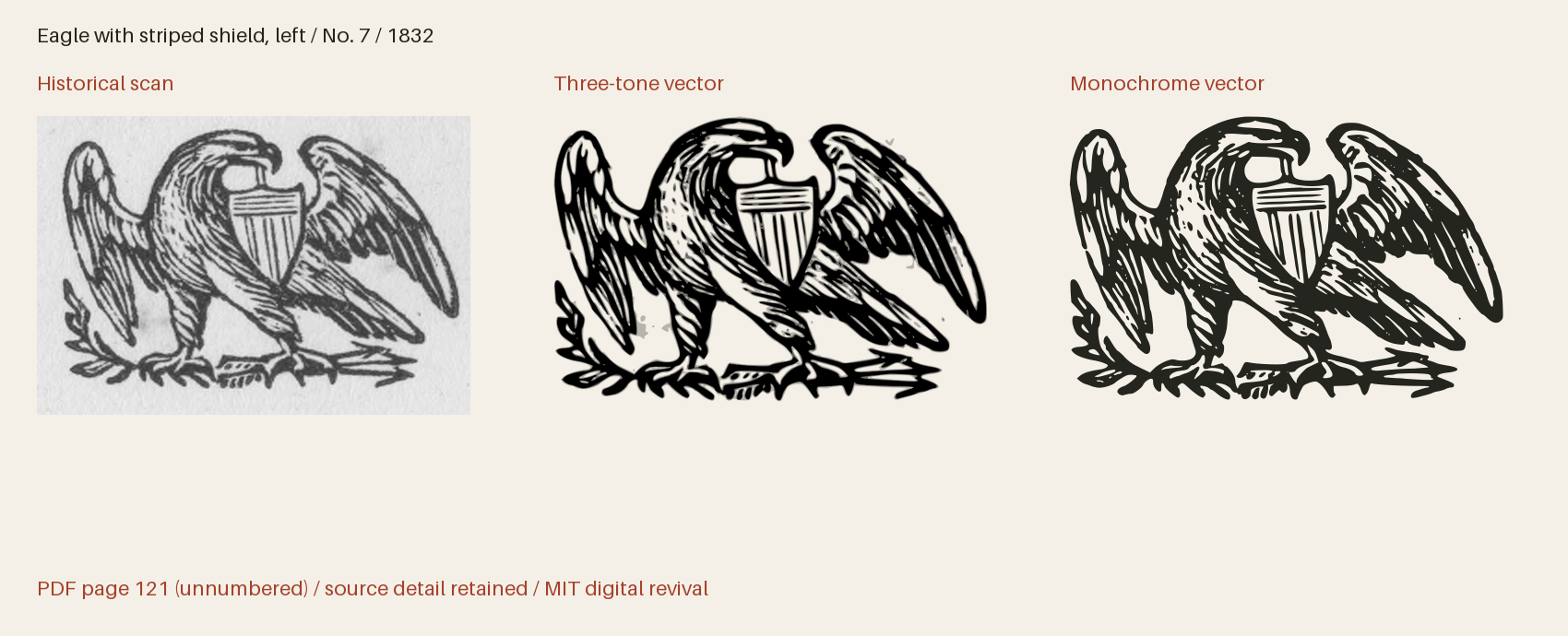 Historical scan beside the three-tone and monochrome vector revivals
