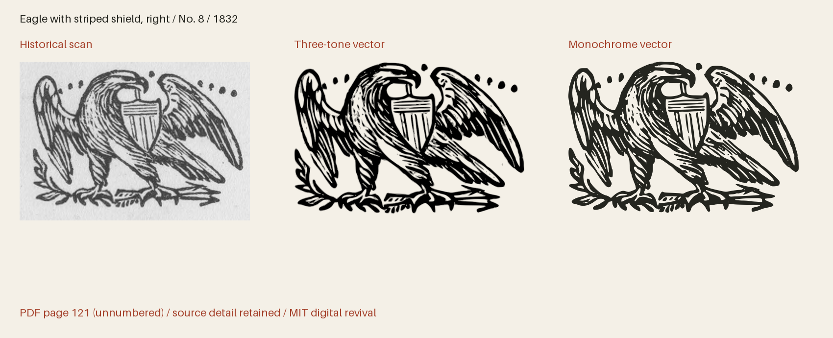 Historical scan beside the three-tone and monochrome vector revivals