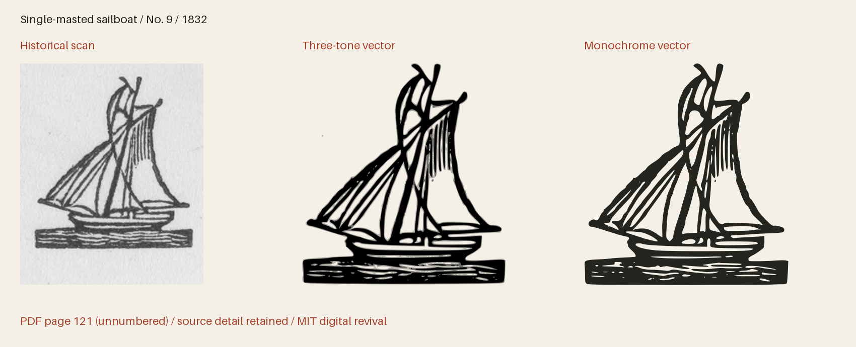 Historical scan beside the three-tone and monochrome vector revivals