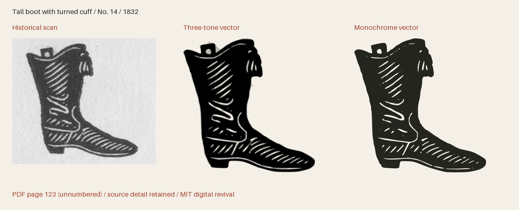 Historical scan beside the three-tone and monochrome vector revivals