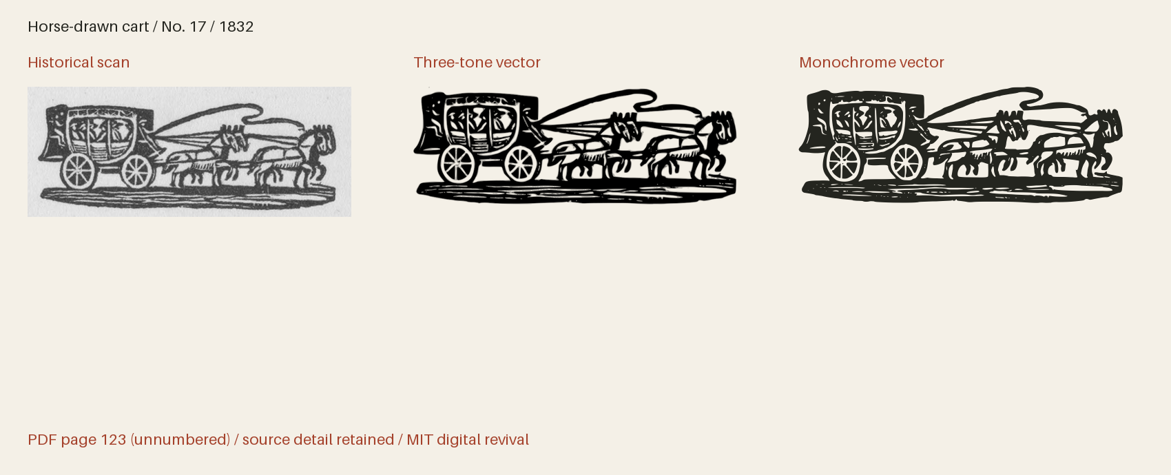 Historical scan beside the three-tone and monochrome vector revivals