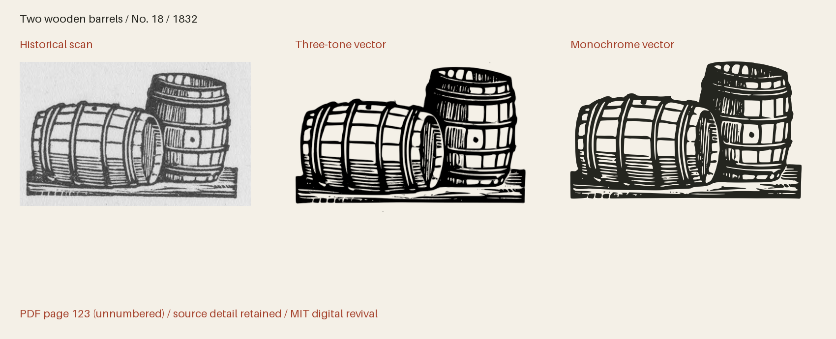 Historical scan beside the three-tone and monochrome vector revivals