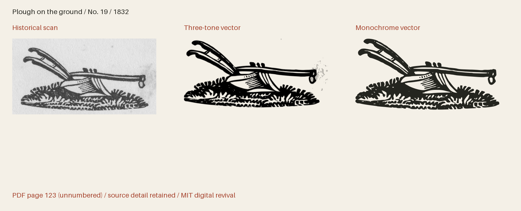 Historical scan beside the three-tone and monochrome vector revivals