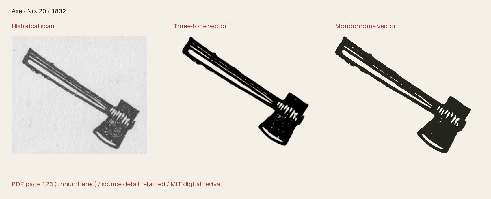 Historical scan beside the three-tone and monochrome vector revivals