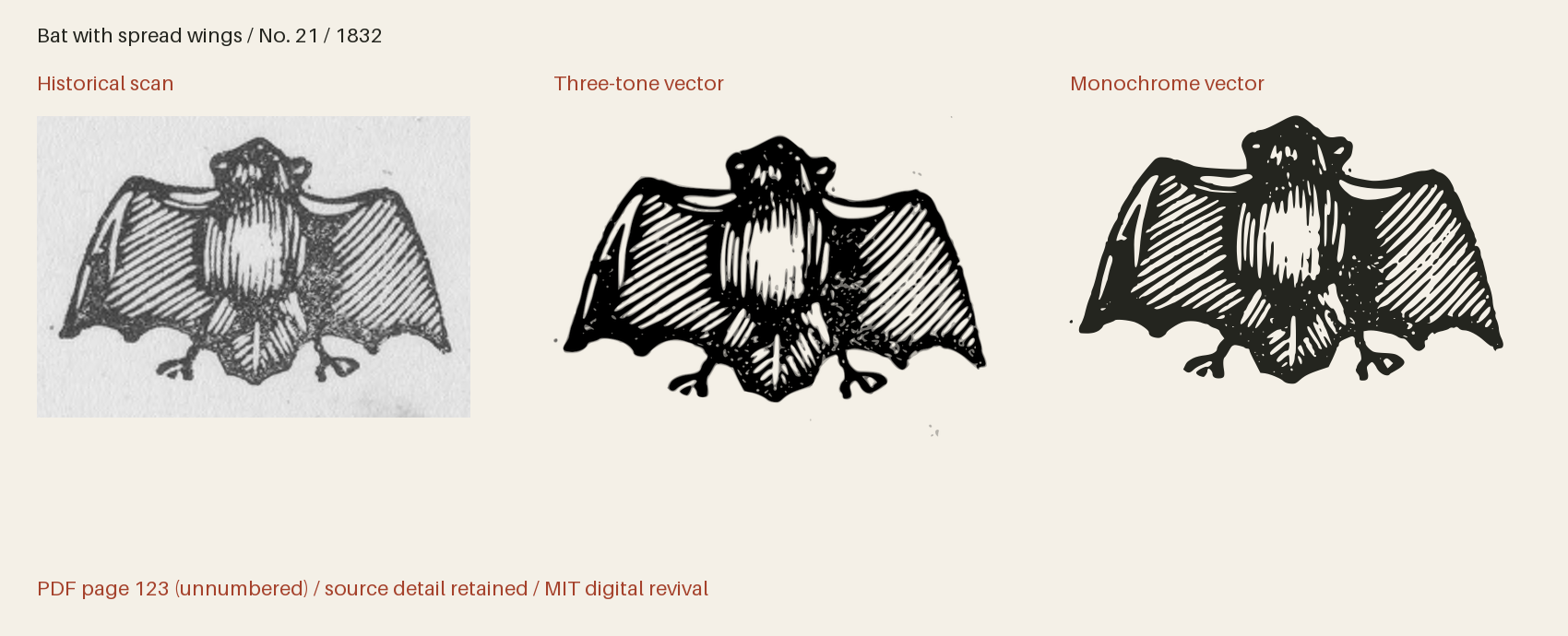 Historical scan beside the three-tone and monochrome vector revivals