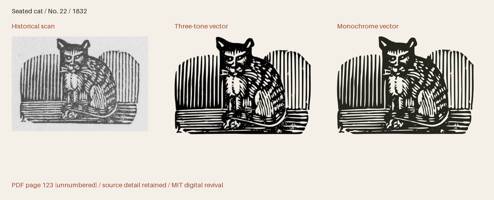 Historical scan beside the three-tone and monochrome vector revivals