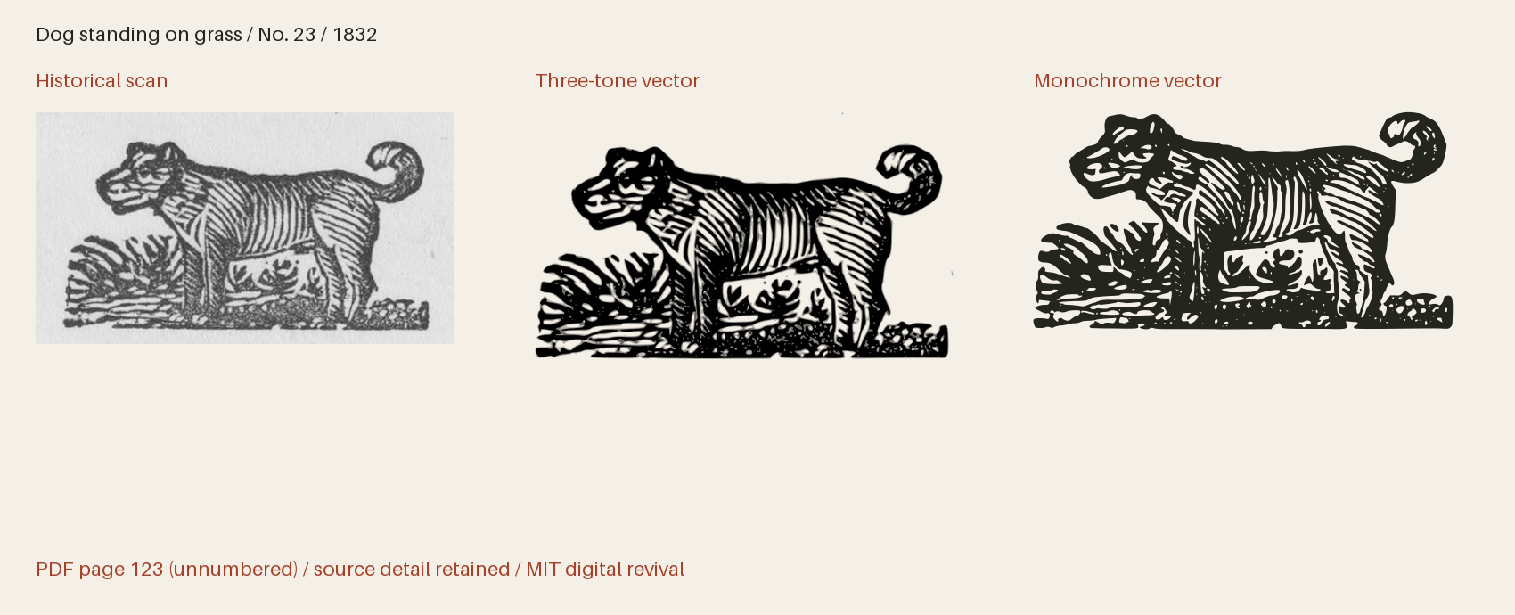 Historical scan beside the three-tone and monochrome vector revivals