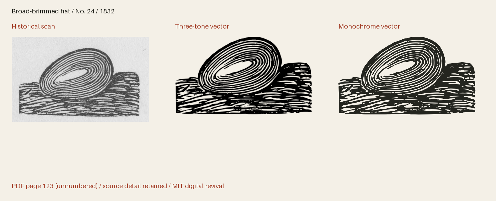 Historical scan beside the three-tone and monochrome vector revivals