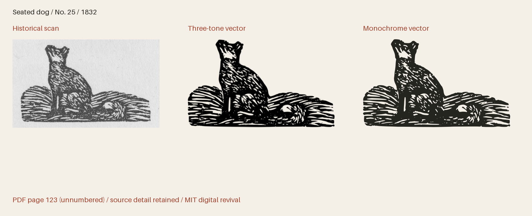 Historical scan beside the three-tone and monochrome vector revivals