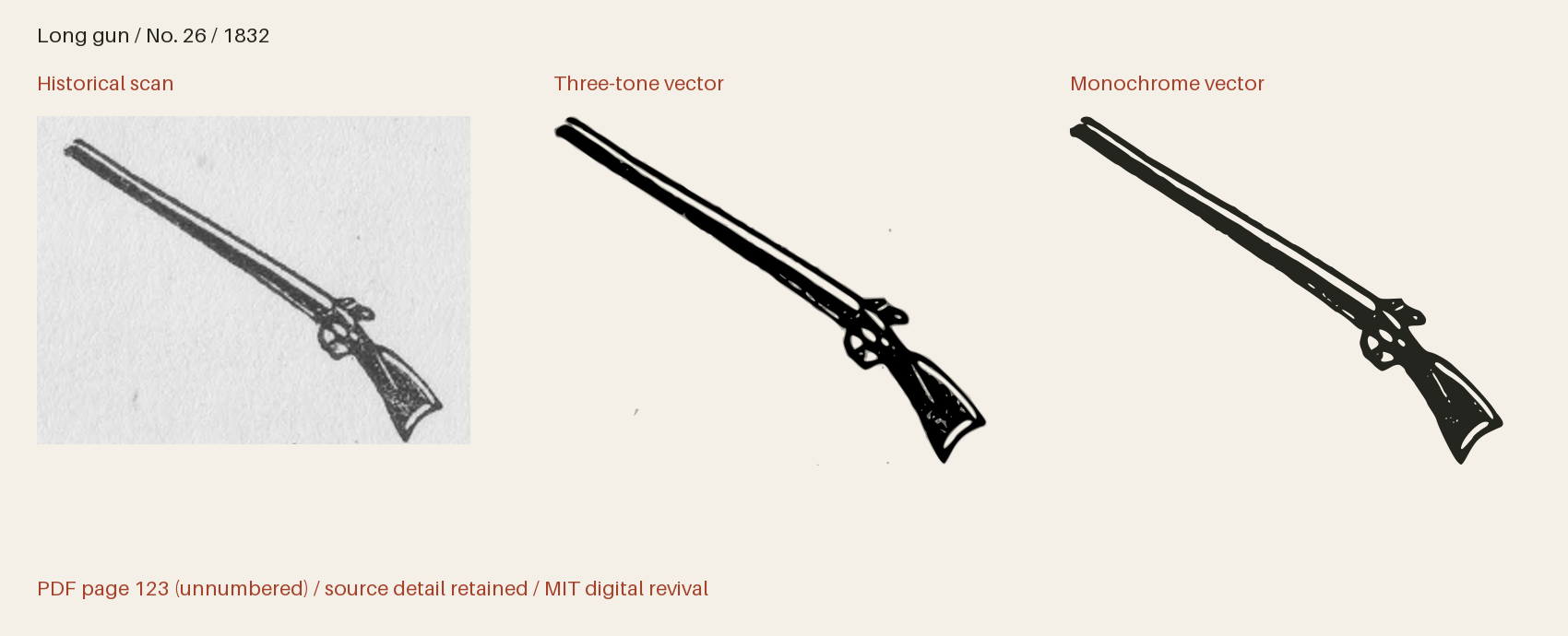 Historical scan beside the three-tone and monochrome vector revivals