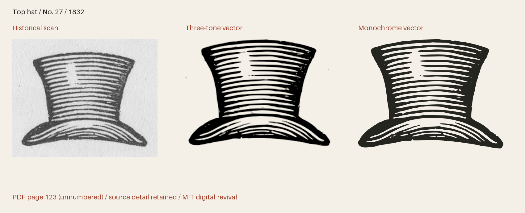 Historical scan beside the three-tone and monochrome vector revivals