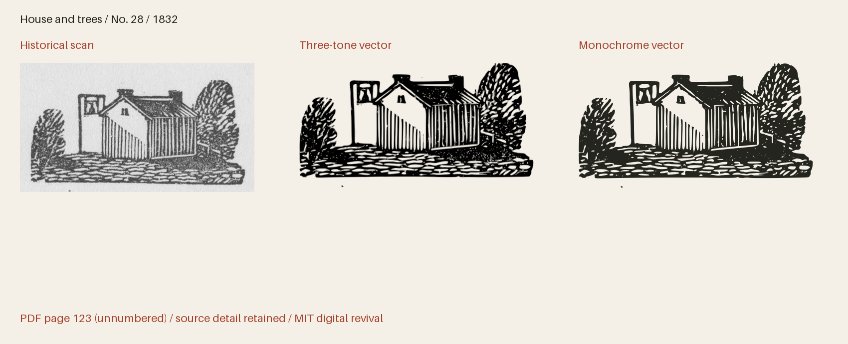 Historical scan beside the three-tone and monochrome vector revivals