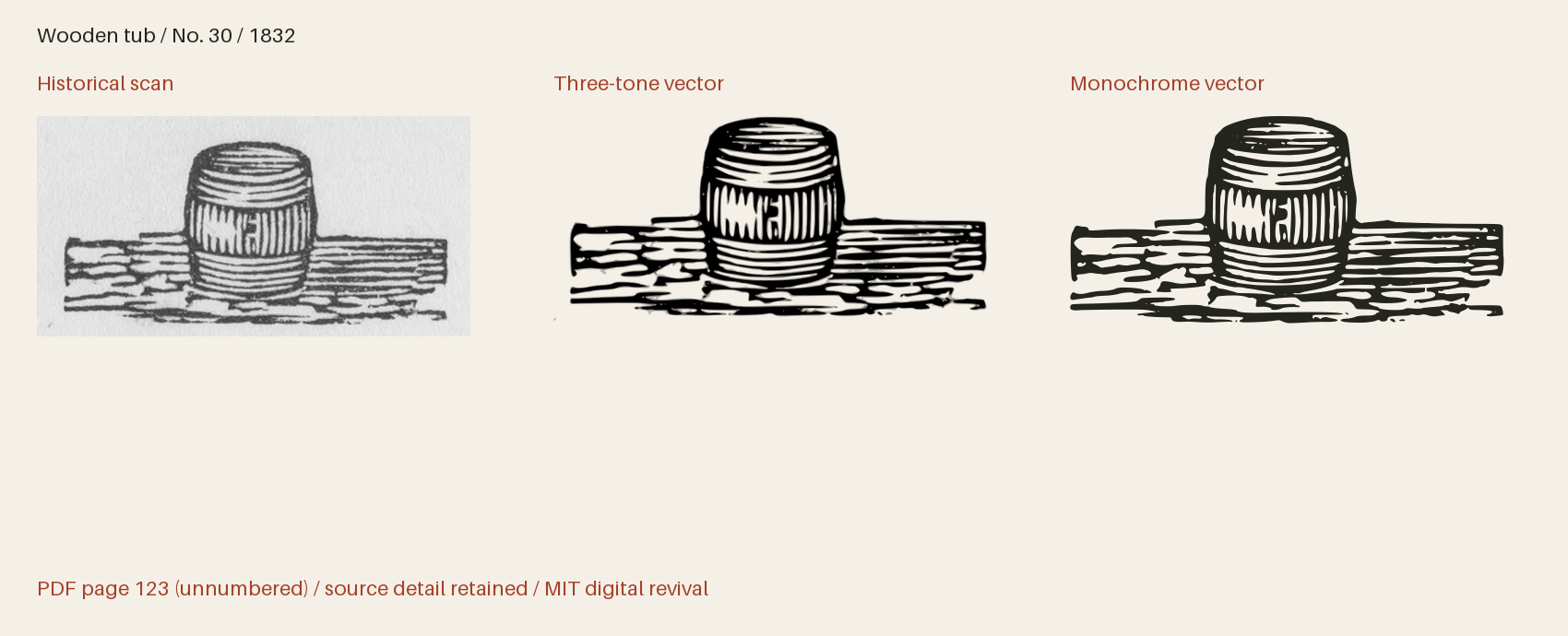Historical scan beside the three-tone and monochrome vector revivals