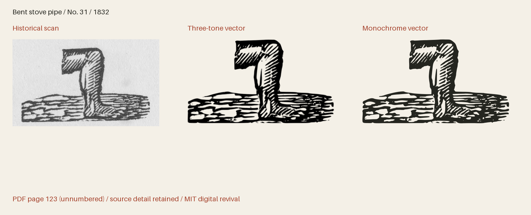 Historical scan beside the three-tone and monochrome vector revivals