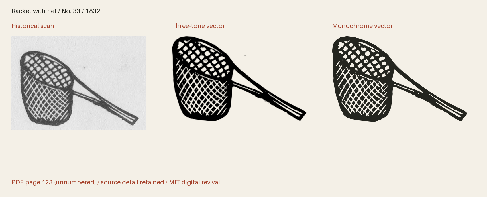 Historical scan beside the three-tone and monochrome vector revivals