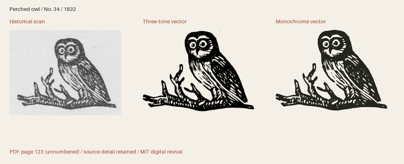 Historical scan beside the three-tone and monochrome vector revivals