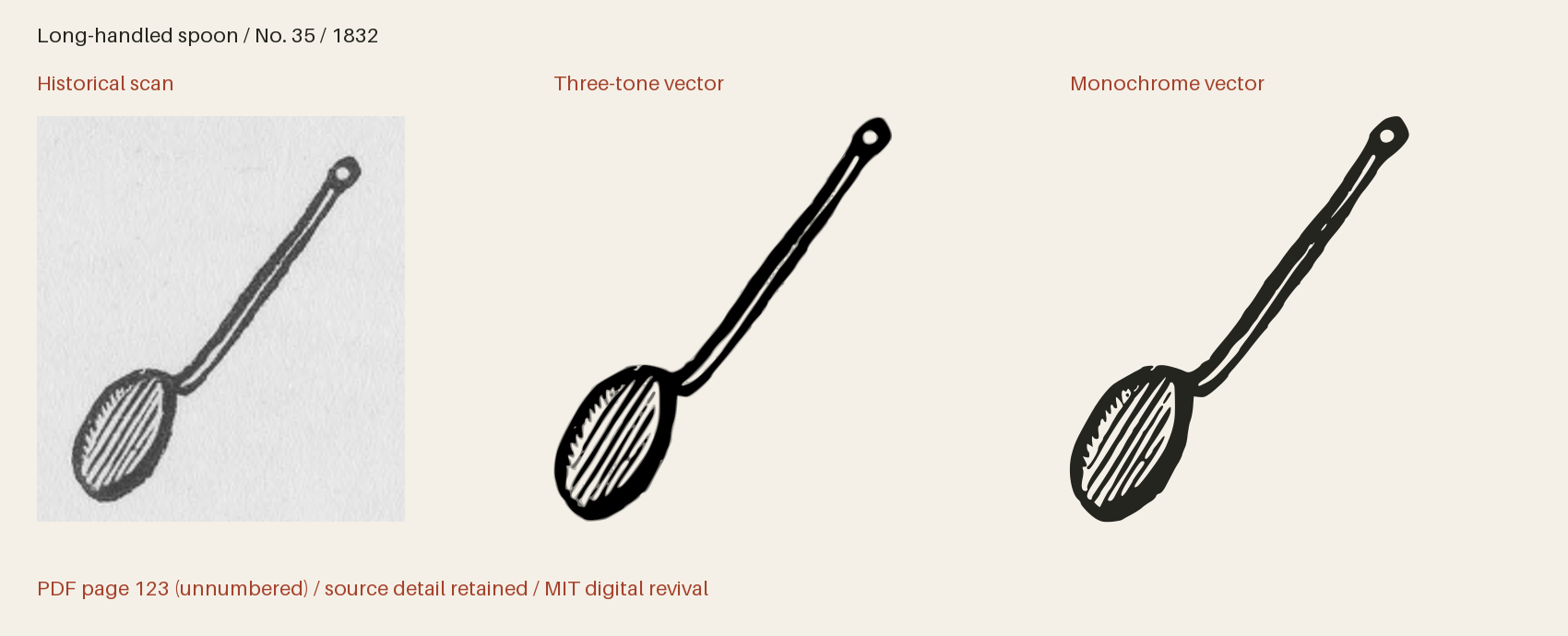 Historical scan beside the three-tone and monochrome vector revivals