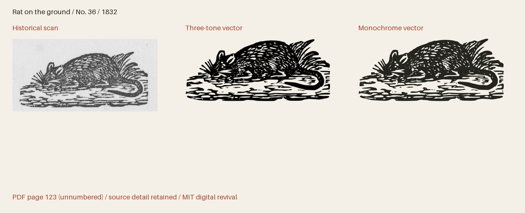 Historical scan beside the three-tone and monochrome vector revivals